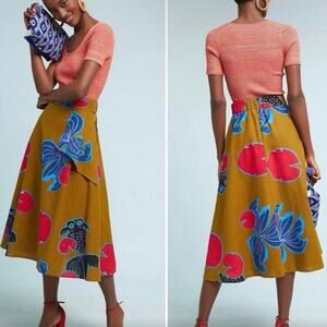 Eva Franco Anthropologie Betta A-Line Midi Skirt Bohemian Tropical Fish Print 8